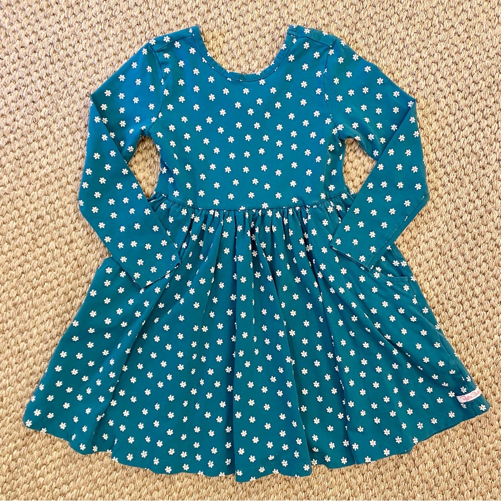Ruffle Butts Teal Floral Kids Dress